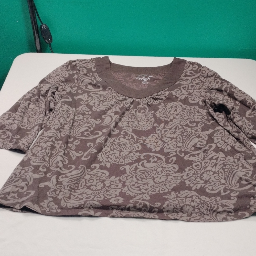 Sonoma Women's Brown Patterned V Neck Blouse Size 2X